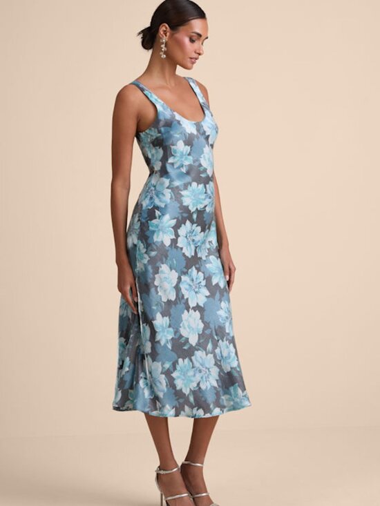 Lulus Dresses & Skirts - Lulus Romantic Whims Blue Floral Print Organza Sleeveless Slip Dress - Size M
